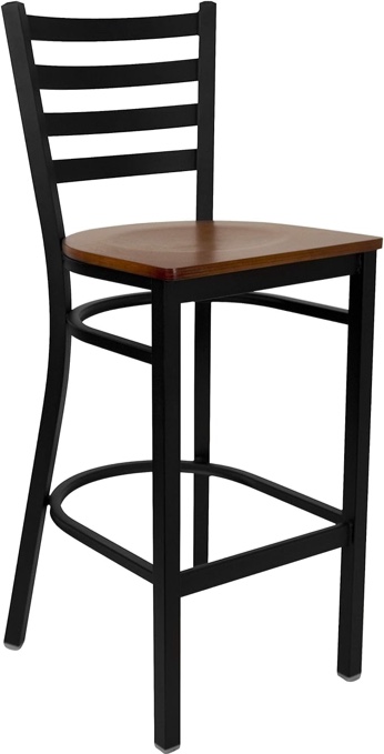 Clark 30" Round Laminate Table Set with 3 Metal Barstools - Cherry Wood Seat