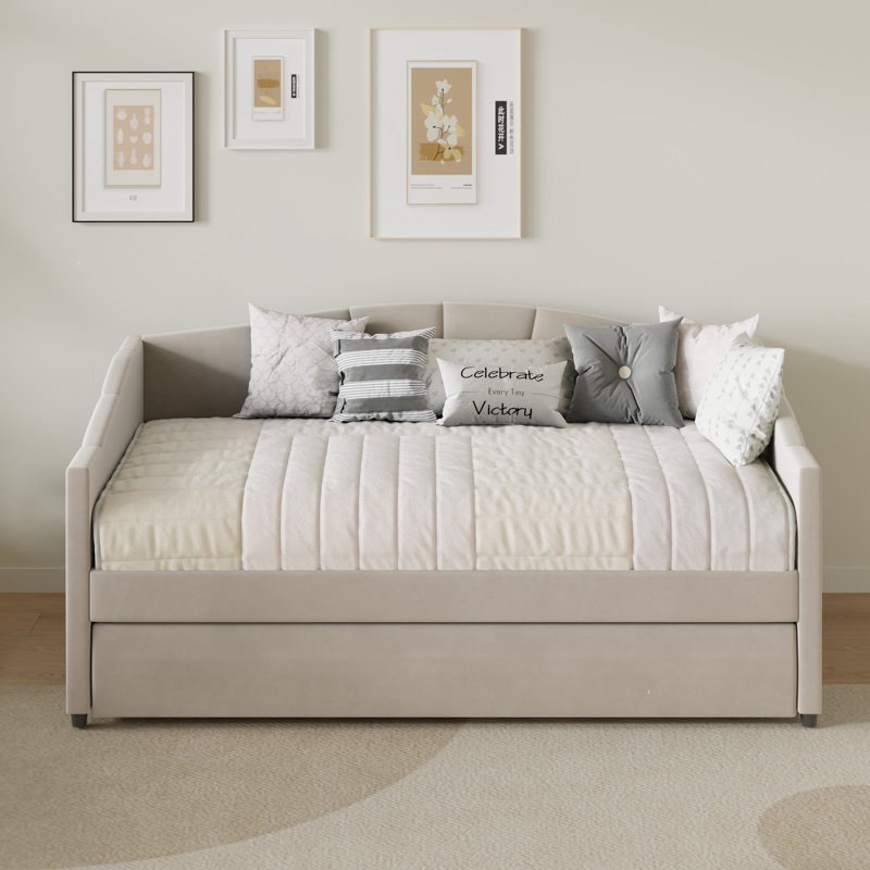 Velvet Elegance Twin Solid Wood Daybed with Space-Saving Trundle Bed, Sofa/ Guest Bed