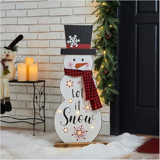 Lisdale 36"H Lighted Wooden Metal Christmas Snowman Porch Decor