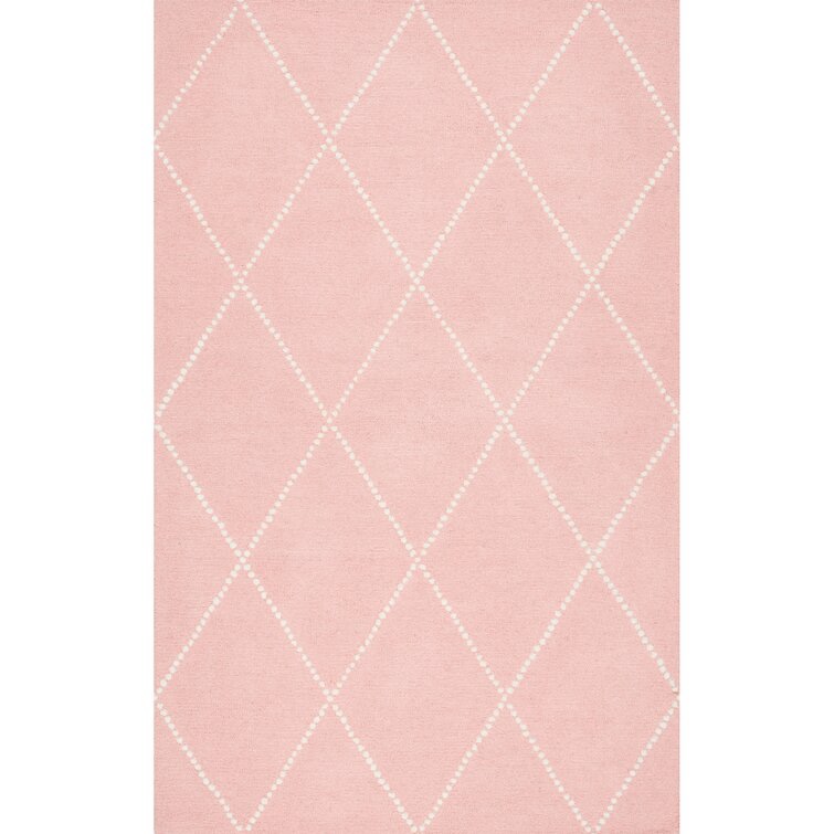 Cruice Hand-Tufted Wool Baby Pink Diamond Area Rug