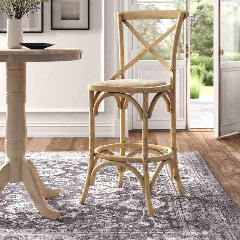 Kelseyville Solid Elm Wood Stool with Rattan Seat
