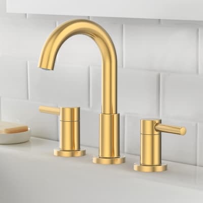 allen + roth Harlow Brushed Gold Widespread 2-Handle WaterSense Bathroom Sink Faucet with
