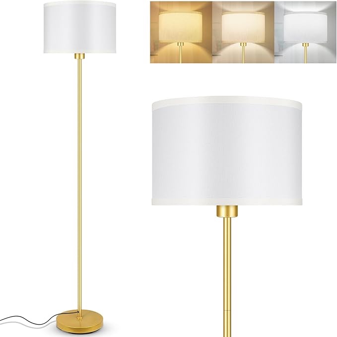 Modern Floor Lamp Simple Design with White Shade, Foot Pedal Switch,
