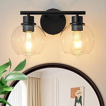 Bathroom Light Fixtures Over Mirror 2-Lights Bathroom Vanity Light with Clear Glass Shade 13.8 inch Gold Vanity Light Wall Sconce Brushed Brass Vanity Light Bathroom Light for Bath