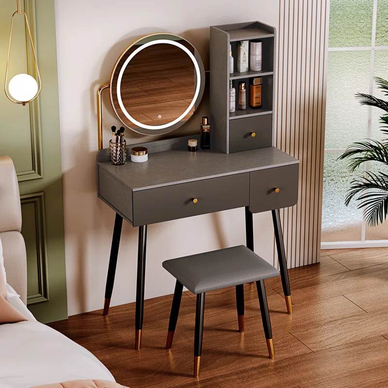 Deshawn Vanity Desk, Make Vanity Set with Touch Screen Dimming Mirror