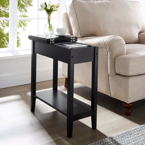 Ilithia Stylish 23.6" Tall End Table with Storage & Charging Station – Perfect Small Accent Table for Living Room, Narrow Side Table, or Nightstand