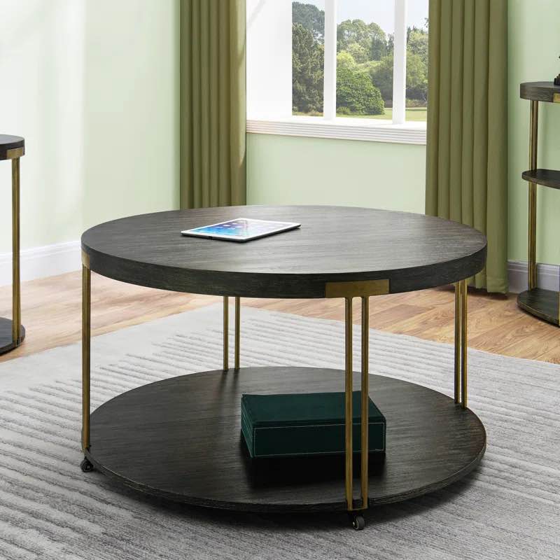 Fanney 35" Brushed Round Modern Cocktail Coffee Table with Wheels and Storage
