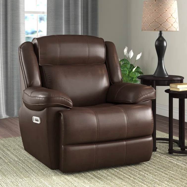 Milladore 41" Wide Genuine Leather Power Glider Standard Recliner