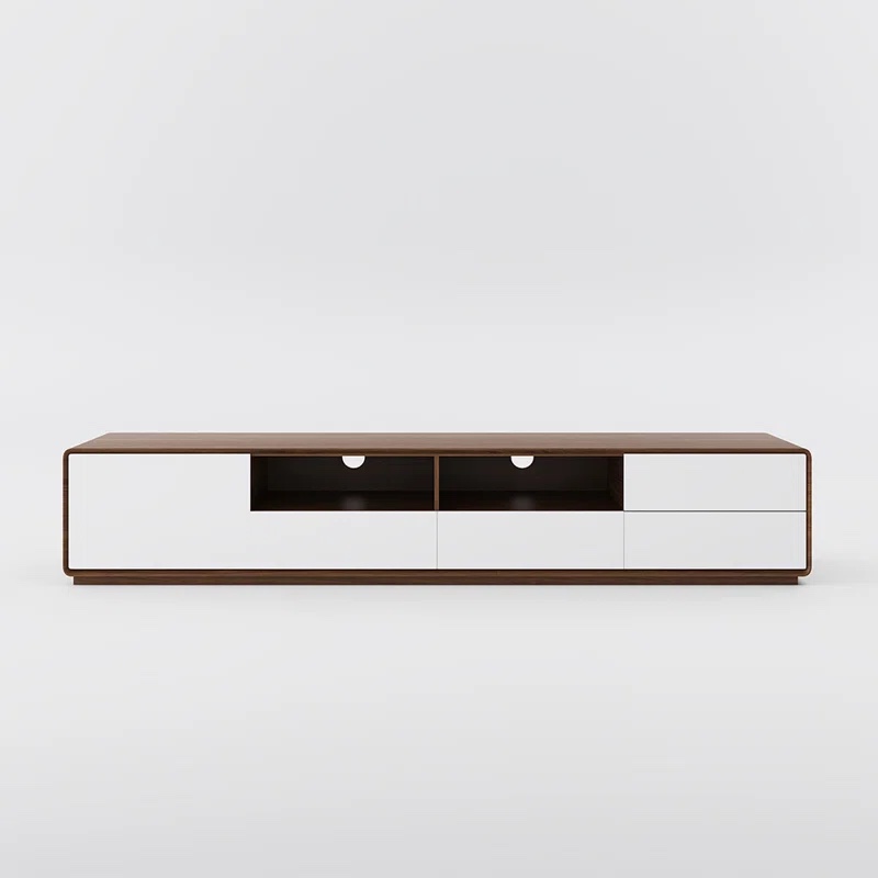 Dawnee Modern Wood TV Stand Media Console 4 Drawers Open Storage Cabinet Walnut Veneer Fully-assembled