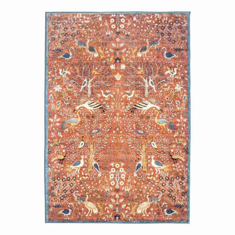 4X6 Burnt-Orange Birds Premium 1/4" Pile Ultra Soft Non-Slip Padded Backing Rug
