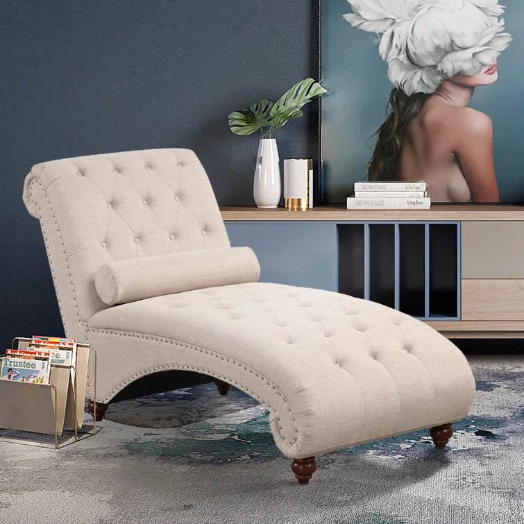 Molinaro 29.53'' Wide Modern Minimalist Button Tufted Wide Upholstered Chaise Lounge with Lumbar Pillow