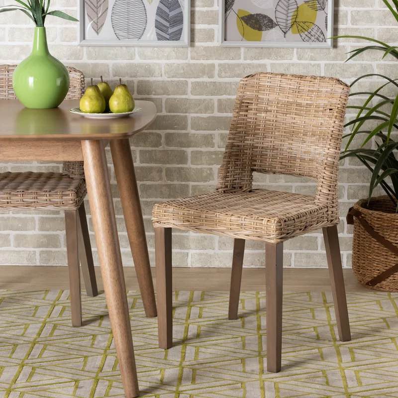 Enver Modern Bohemian Rattan and Wood Dining Chair