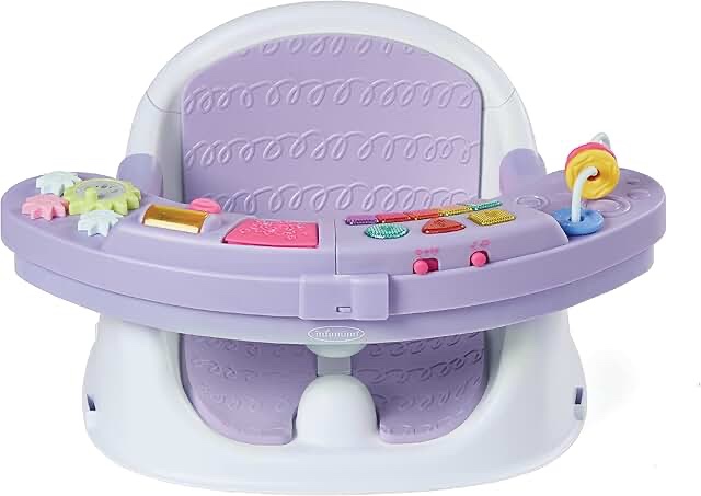 Infantino Music & Lights 3-in-1 Discovery Seat and Booster - Convertible Infant Activity and Feeding Seat with Electronic Piano for Sensory Exploration, for Babies and Toddlers, Lavender