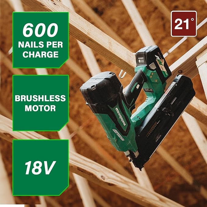 Metabo HPT Cordless 18V MultiVoltTM Framing Nailer Kit | 21 Degree Magazine | Round Head Nails from 2-Inch up to 3-1/2-Inch | 1-18V 4.0Ah Li-Ion Battery w/Fuel Gauge | NR1890DRST
