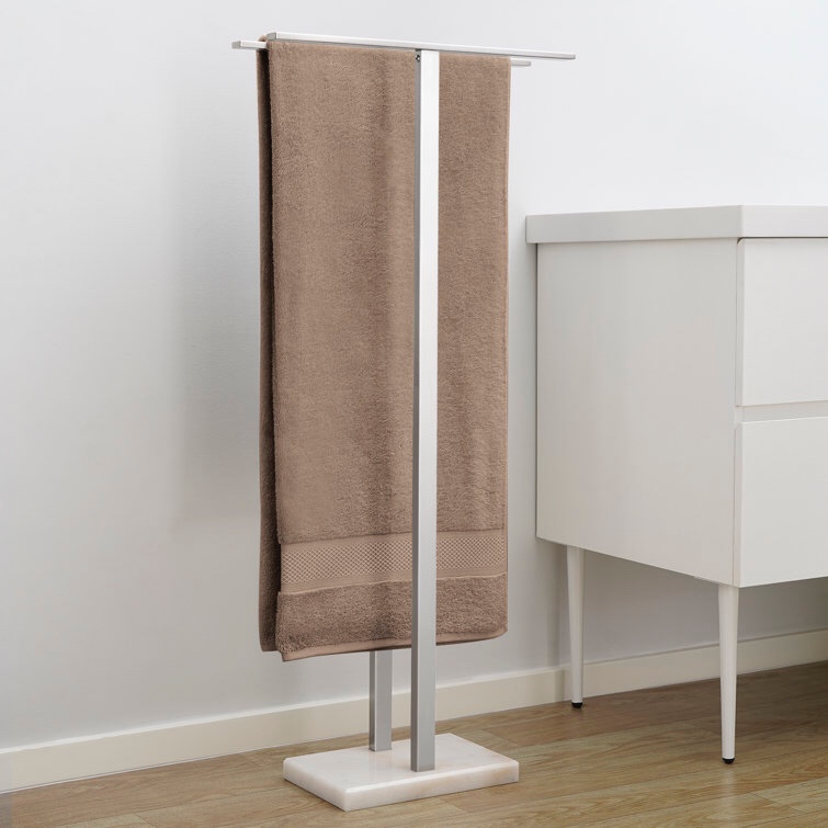 2 KES Bathroom Free Standing Towel Rack 43" H with Marble Base 2-Tier 18/8 Stainless Steel Brushed