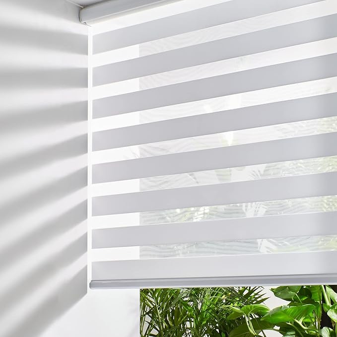 Lululand Free-Stop Cordless Zebra Shades with Modern Design - (24'' W x 72'' H, White) Double Layered Roller Blind for Day and Night - Light Filtering Zebra Blinds for Windows, for Home and Office… 24"W x 72"L White