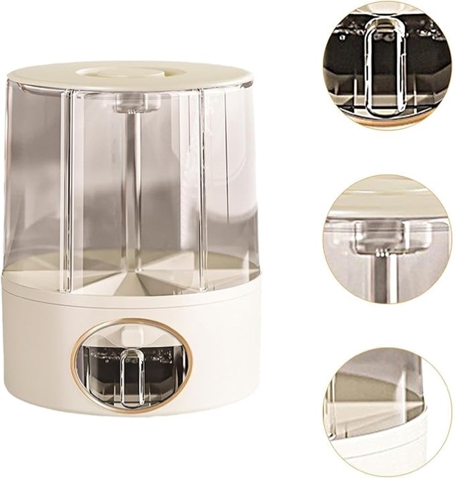 Storage Container Grain Dispenser 6 Dividing 360° Rotating Transparent Dry Food Storage Container for Candy Barley Home