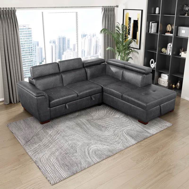 Ammelie 103.5" Wide Faux Leather 2-Piece Sectional Sofa Sleeper with Right Chaise