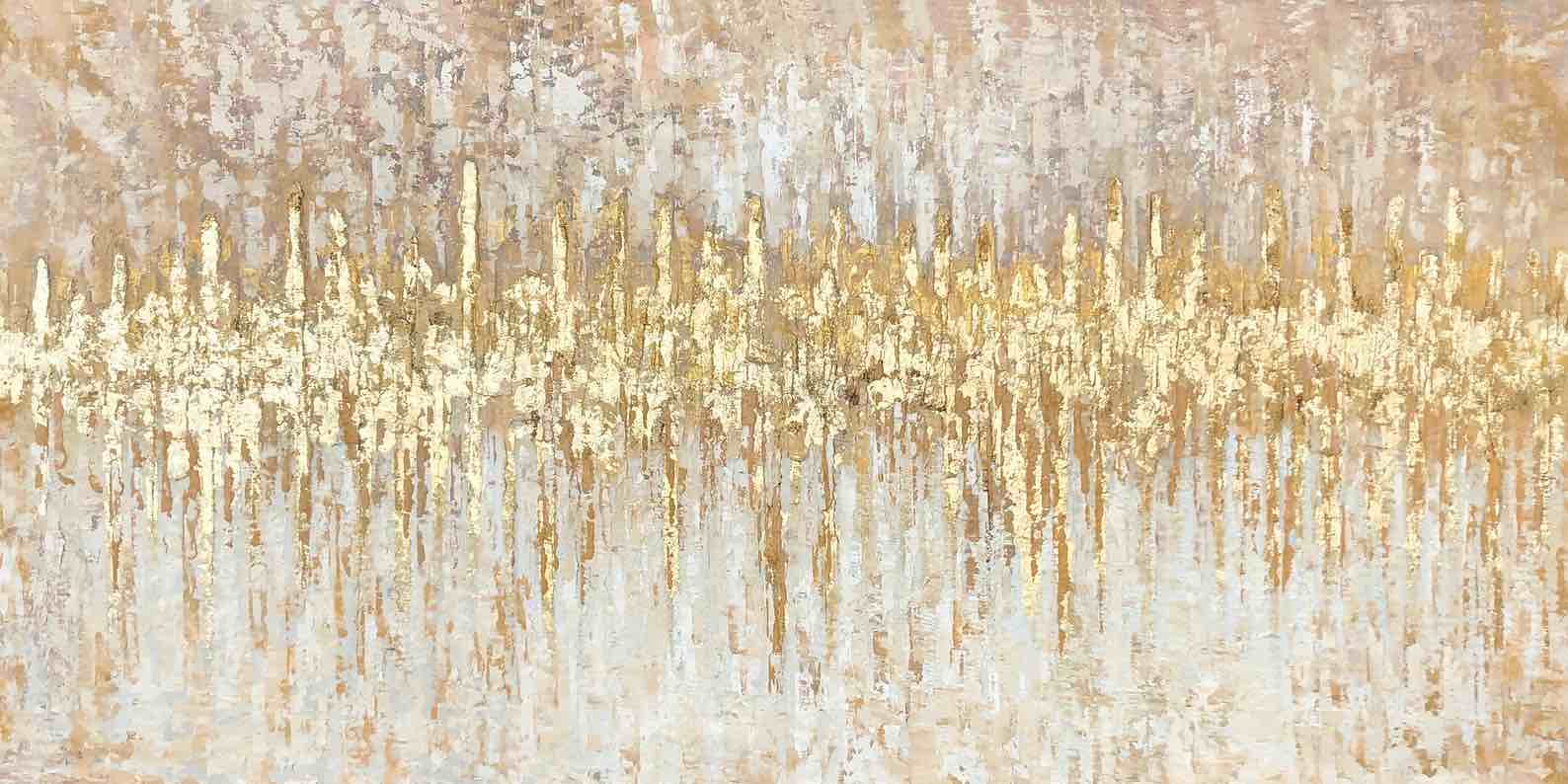 Hand Painted Abstract Art "Golden Skyline Reflections" Original oil Painting, canvas Wall Art - Wrapped Canvas Painting