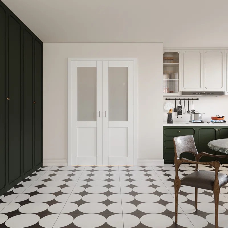 Modern Closet Door Frosted Glass Panel Bathroom French Doors Primed With Adjustable Ball Catch/Handles 80H/96H (INCOMPLETE 1 DOOR ONLY)(MISSING PANEL)
