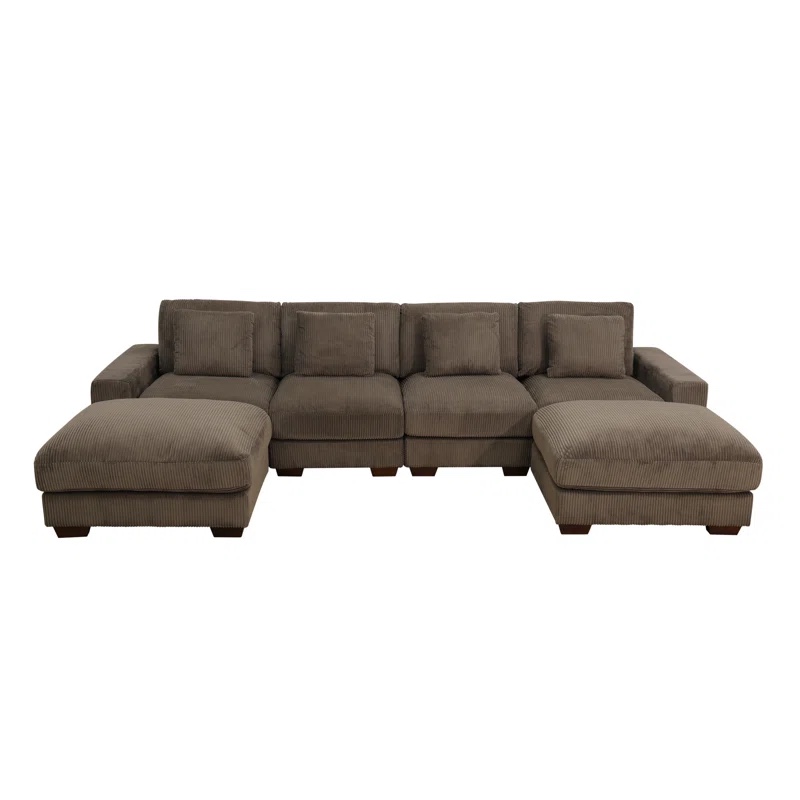 Sydnea 6-Piece 123" Wide Premium Corduroy Reversible Living Room Modular Sectional Sofa with Ottoman