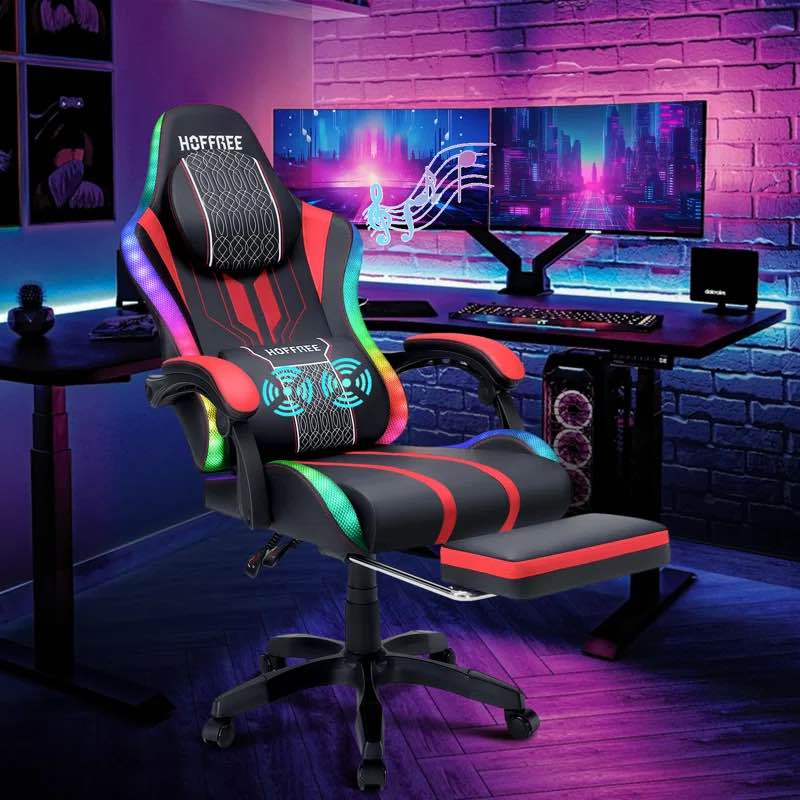 Inbox Zero Ergonomic Gaming Chair with Speakers RGB LED Lights and Massage
