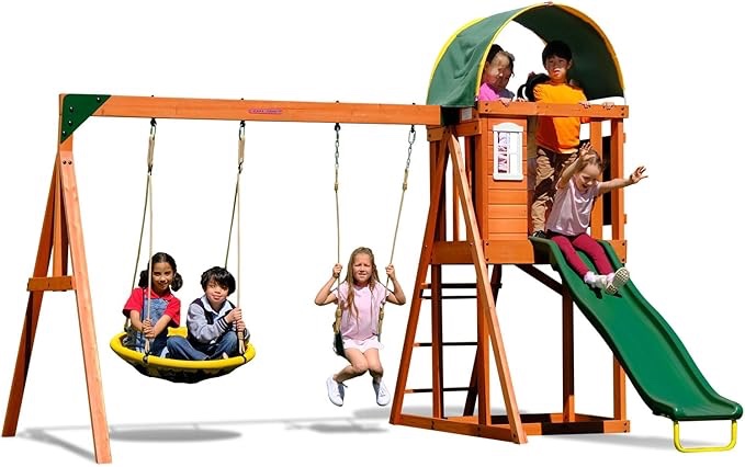 SWING SET WITH WOODEN ROOF 1005