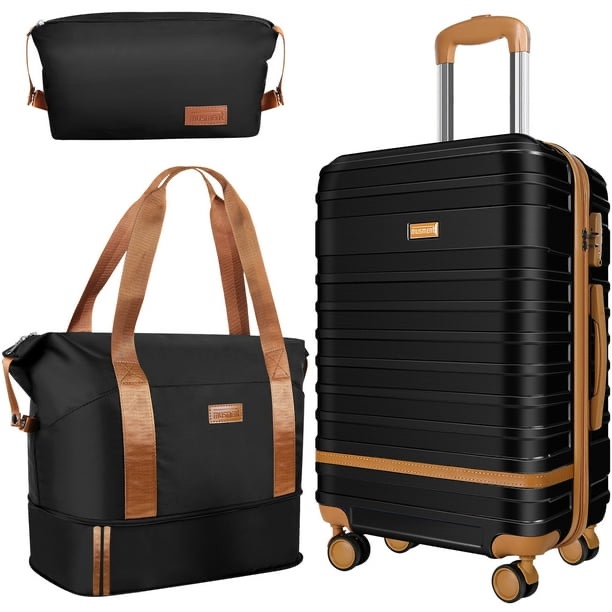 20" Unisex 3-Piece Hardside Luggage Set, Black