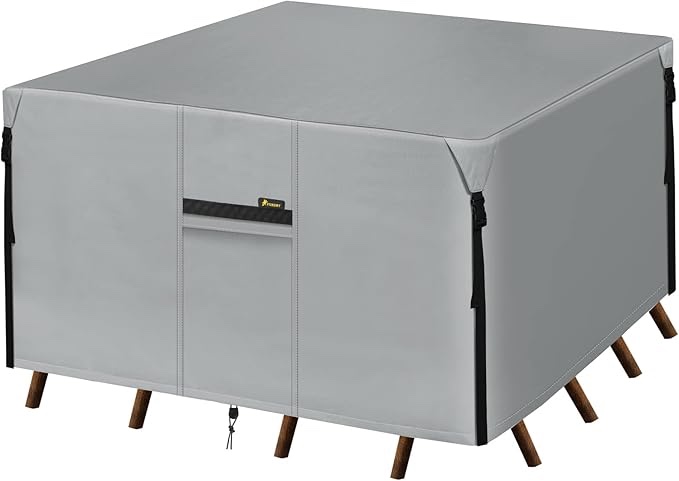 PTEROMY Patio Fire Pit Table Cover, Heavy Duty 600D Canvas Outdoor Waterproof Fireplace Cover (Pewter Gray, Square, 50")