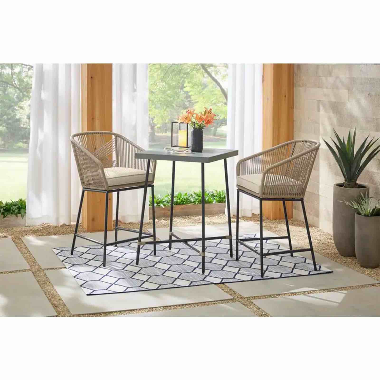 Hampton Bay Haymont 3-Piece Steel Wicker Outdoor Bistro Set with CushionGuard Beige Cushions 