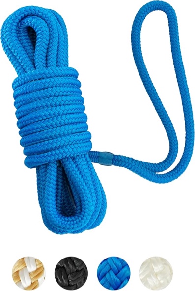 BLUEWING Double Braided Nylon Dock Lines with 12" Loop 25ft Boat Rope 1/2" 12mm Marine Docking Lines Boat Mooring Line Blue