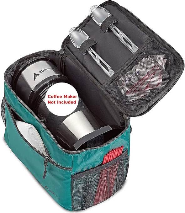 Adir Mini Single Serve Travel Coffee Maker Pouch Organizer, Portable For Travel, Camping, Office Lunch Bag For Grab & Go Daily Use (Green)