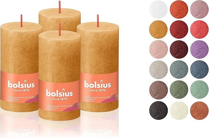 BOLSIUS 4 Pack Fresh Olive Rustic Pillar Candles - 2 X 4 Inches - Premium European Quality - Includes Natural Plant-Based Wax - Unscented Dripless Smokeless 30 Hour Party and Wedding Candles