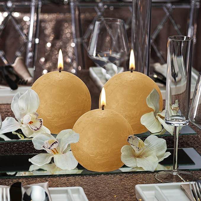 BOLSIUS 3 Pack Ivory Rustic Ball Pillar Candles - 3 Inch - Premium European Quality - Includes Natural Plant-Based Wax - Unscented 25 Hour Party Décor and Wedding Candles