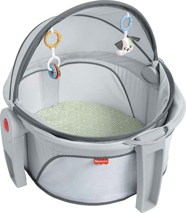 Fisher-Price Portable Bassinet On-The-Go Baby Dome, Travel Play Space with Developmental Newborn Toys & Canopy, Puppy Perfection
