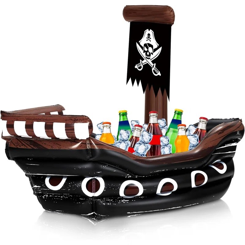 Halloween Inflatable Pirate Cooler Inflatable Serving Bar Food Container Drink Cooler Inflatable Drink Holder Pool For Halloween Pirate Party Supplies Decorations