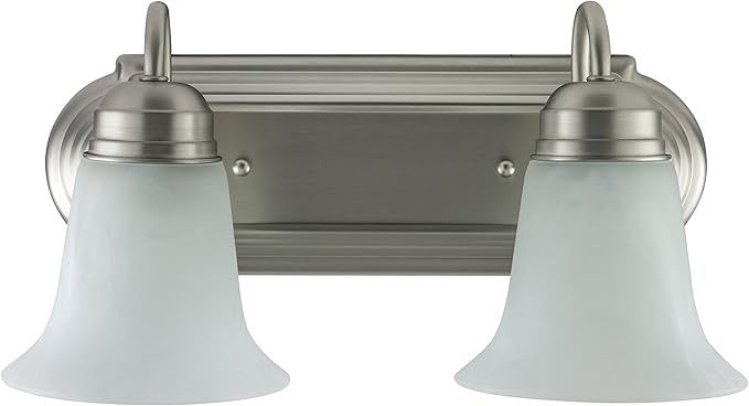 Sunlite 45430 14-Inch Traditional Vanity Light, Classic Decorative Wall Sconce, Bell-Shaped Alabaster Glass Shades, 2 60W A19 Bulbs (Not Included) Mirrors, Bathrooms Powder Room, Brushed Nickel Finish