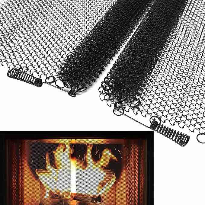 2 Pack Fireplace Mesh Screen Curtain,22x24 Spark Guard Chain for Hearth,Metal Fireplace Replacement Black Hanging Mesh Curtain Screens for Home Wood Burning Fireplace