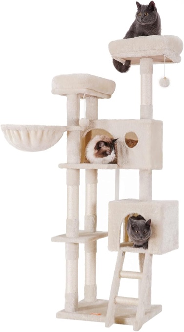 Heybly Cat Tree, Cat Tower for Indoor Cats ,Multi-Level Cat Furniture Condo for Large Cats with 2 Padded Plush Perch, Cozy Basket and Scratching Posts HCT023M