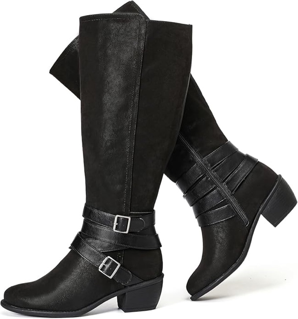Luoika Women's Extra Wide Calf Slouchy Knee High Boots, Wide Width Knee-High Boots Low Stacked Heel Side Zipper Winter Fall Tall Boots. Size 10W