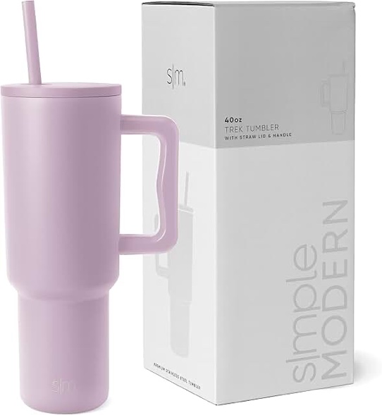 Simple Modern 40 oz Tumbler with Handle and Straw Lid | Insulated Reusable Stainless Steel Water Bottle Travel Mug Iced Coffee Cup | Gifts for Women Men Her | Trek Collection | 40oz | Lavender Mist