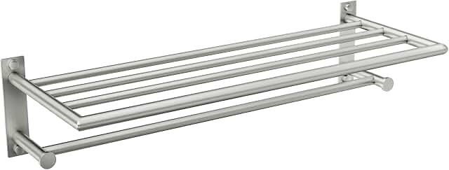 Moen DN0794BN Iso Collection Bathroom Hotel-Style Shelf with-Towel Bar, Brushed Nickel, 26.95"L x 10.70"W x 6.38"H