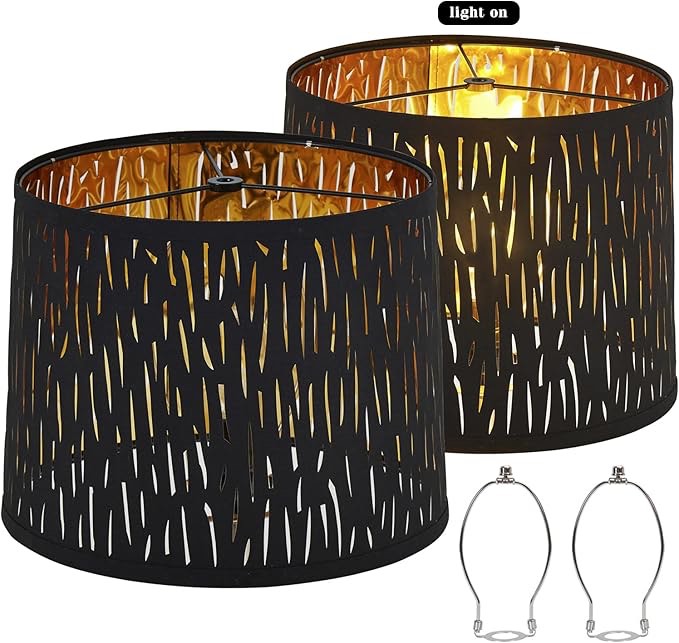 Set of 2 Drum Lamp Shade 11.6" Top x 12.6" Bottom x 9.12" High (Spider) Black Pattern Carved for Table Lamps & Floor Lamps Replacement Lampshade By ONext