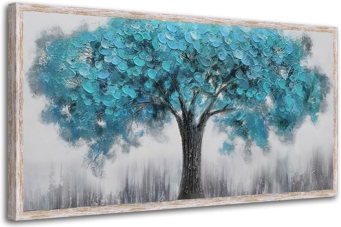 Acocifi Large Framed Wall Art for Living Room Wall Painting Wall Picture Blue Tree Landscape Canvas Prints Textured Artwork, Modern Bedroom Kitchen Office Home Decor 48L X 24W 