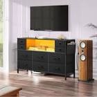 Media Dresser and Chests, 10 Drawer Dresser With RGB LED Lights, Outlets