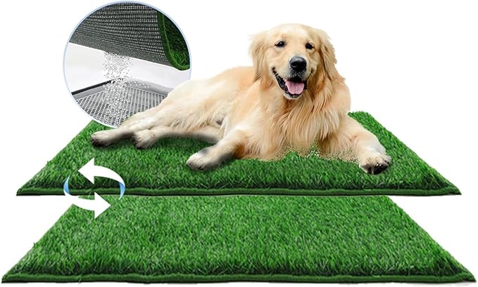 Almohadilla de hierba para perros extra grande de 43 x 32 pulgadas, con csped artificial ultraabsorbente para perros con borde dobladillo, almohadillas para orina para perros, realista,