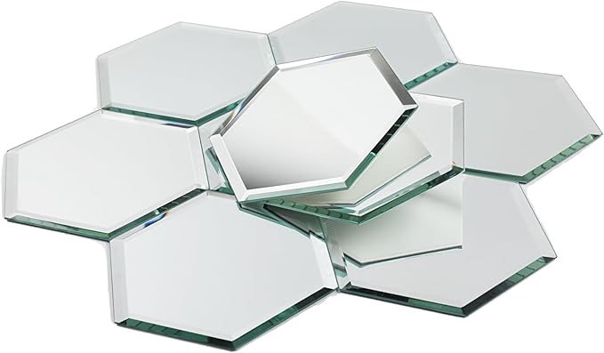 Peel and Stick Beveled Mirror Glass Tile, 5 x 6 Inch Mirror Backsplash Hexagon Tiles for Kitchen, Bathroom Accent Wall 5.4 sq.ft