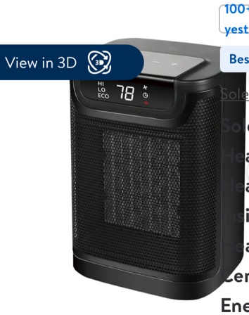 Soleil Digital Ceramic Heater 1500W,Space Heaters for Inside,Portable Electric Heater for Home ,PTC Ceramic Fast Safety Energy Efficient Heater,Black Color,Indoor use only