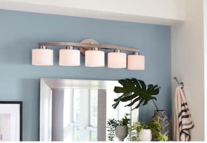 allen + roth Merington 5 Light Brushed Nickel Vanity Light Bar Bathroom ...