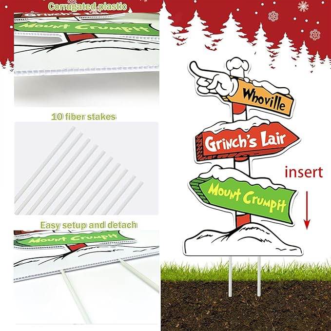 Christmas yard signs outdoor decorations 5pcs Xmas stakes outside decor Christmas holiday party decorative cardboard cutout for yard home lawn patio green